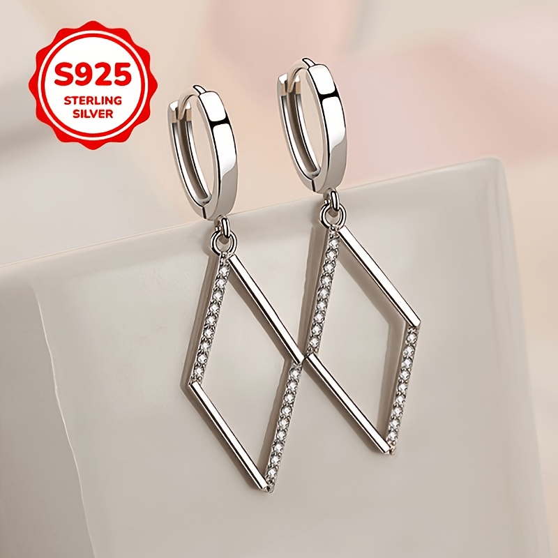 925 Silver Geometric Hollow-Out Polygonal Earrings, Versatile Gift